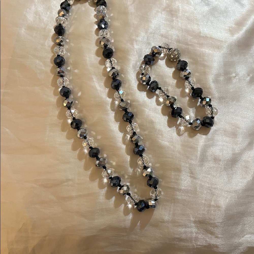 Black, Silver & Clear Beaded Necklace and Bracelet Set